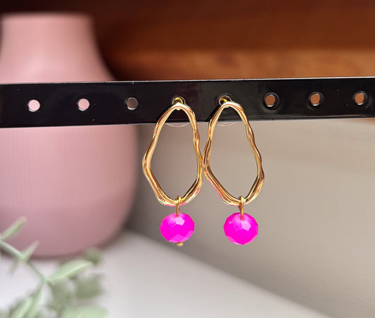 Studs goud fuchsia